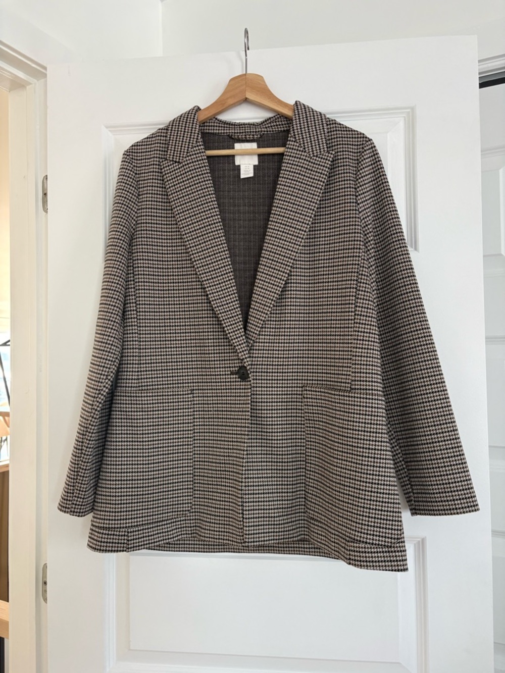 H&M Houndstooth Single-Button Blazer Jacket - Brown, Black